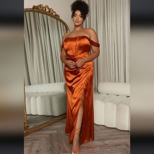 " Raise a Toast" Rust Colored Satin Maxi Dress